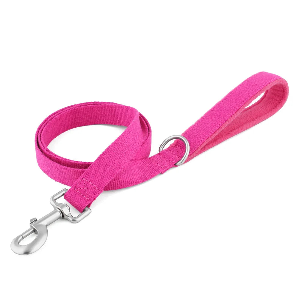 Laisse chien en coton rose avec mousqueton en métal pour collier chien réglable en coton