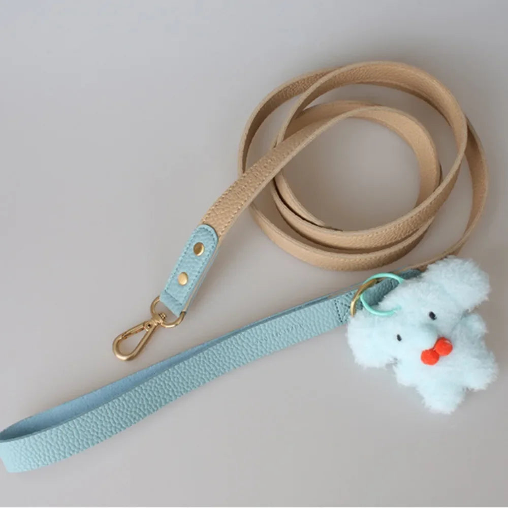 Ensemble collier et laisse en cuir durable pour chiot et petit chien Oscar et Plume Laisse bleu / M