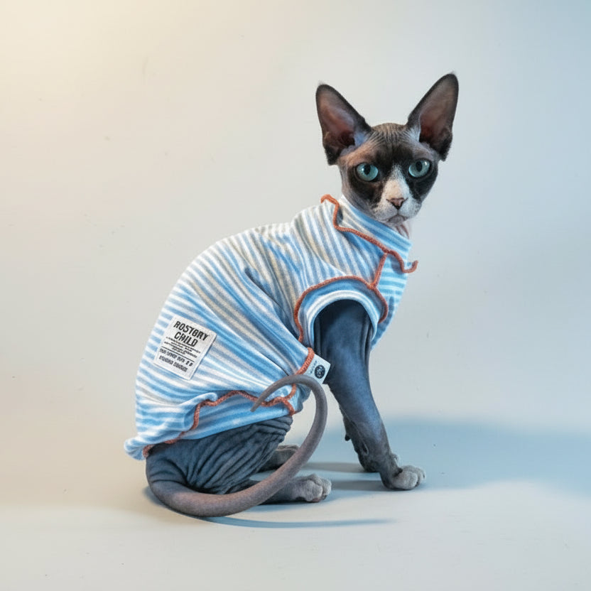 T Shirt Rayé Bleu Et Confortable Pour Chat