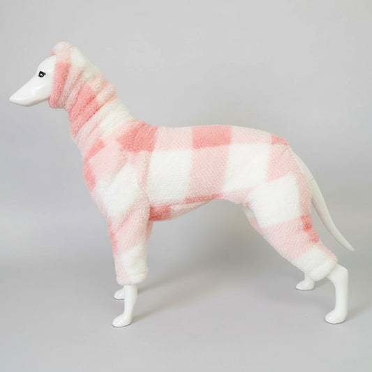 Pull Pour Lévrier Motif Carreaux Rose Blanc