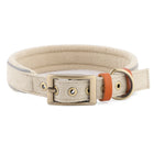 Collier chien réglable en coton beige avec boucle en métal et détails en cuir