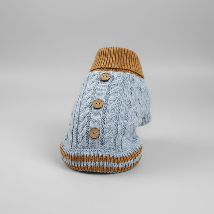 Pull Boutons Torsades Bleu Pour Chiens Et Chats Vêtement Hiver Chaud Tricot Élastique by Oscar et Plume