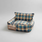 Lit déhoussable chien à motif carreaux bleu beige avec coussin moelleux pour petits chiens Oscar et Plume