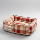 Lit déhoussable chien à motif carreaux rouge et beige pour un confort douillet