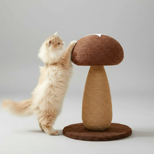 Oscar et Plume arbre à chat design champignon en sisal brun avec base moelleuse pour griffer et jouer