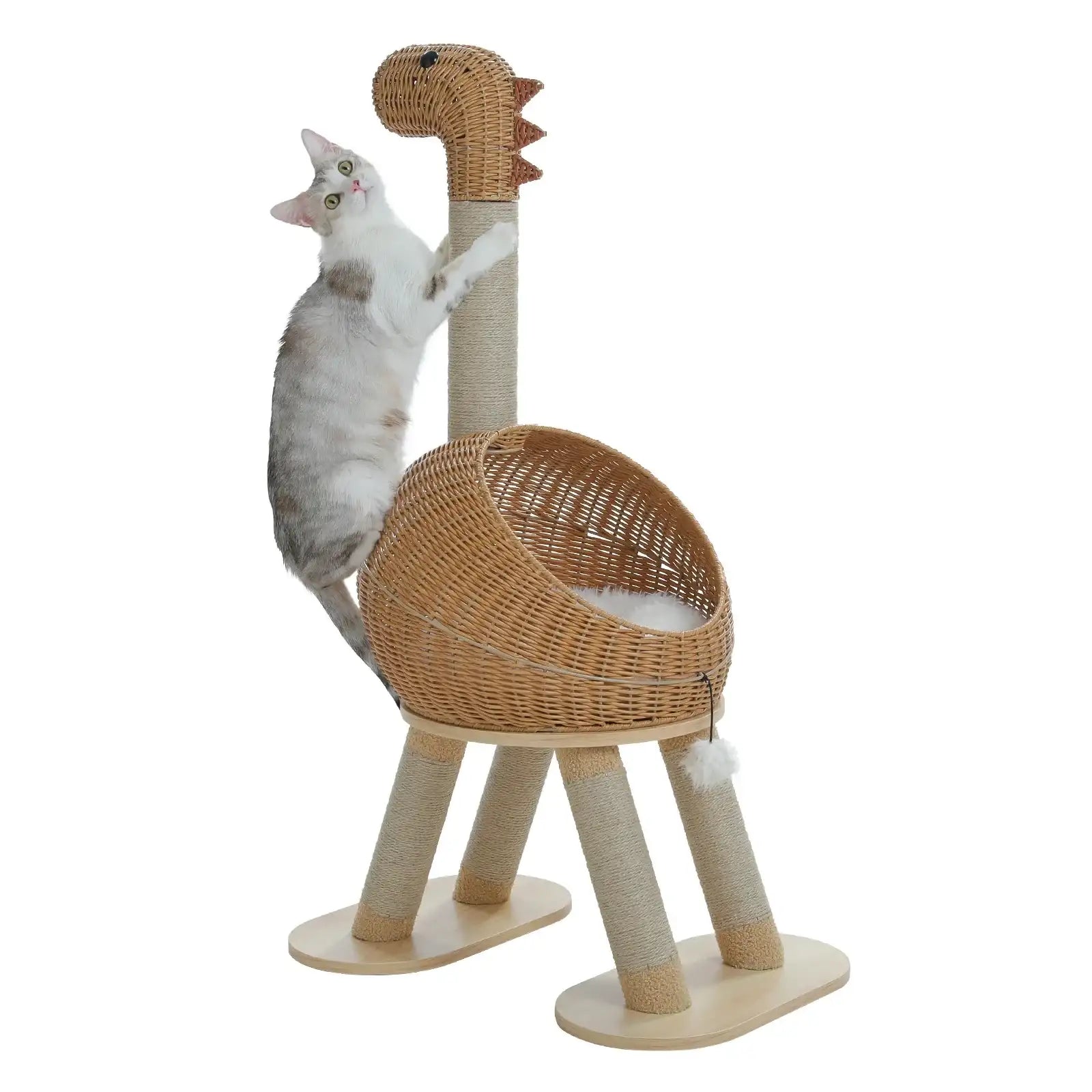 Arbre à chat Oscar et Plume en osier avec design de dinosaure pour le plaisir des félins