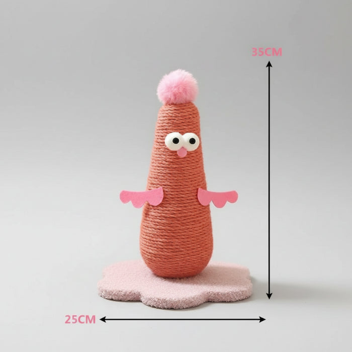 Arbre à chat en sisal design avec une base en feutre rose et un pompon sur le sommet