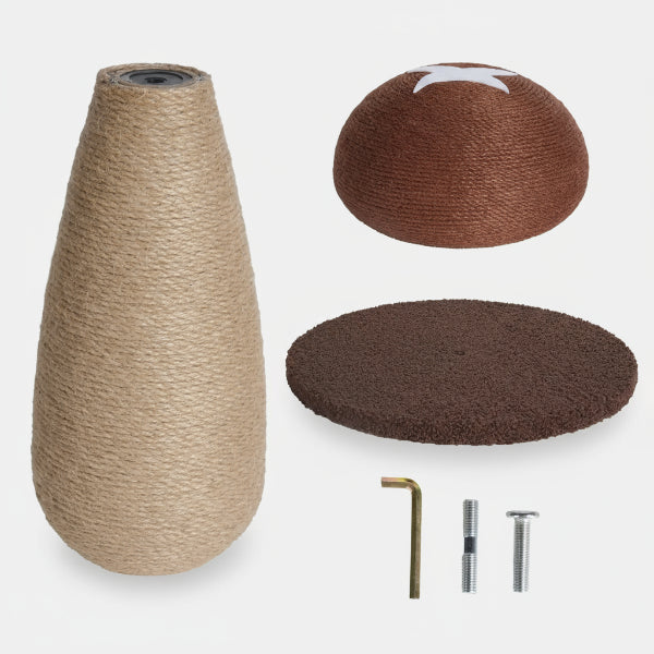 Oscar et Plume arbre à chat en sisal conique beige avec plateau rond marron dôme étoile et vis de montage