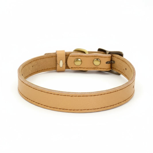 Collier cuir pour chien beige naturel avec boucle métal et rivets dorés signé Oscar et Plume