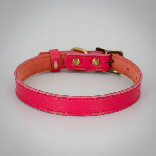 Collier cuir pour chien rose vif avec boucle en métal et rivets pour un ajustement sécurisé