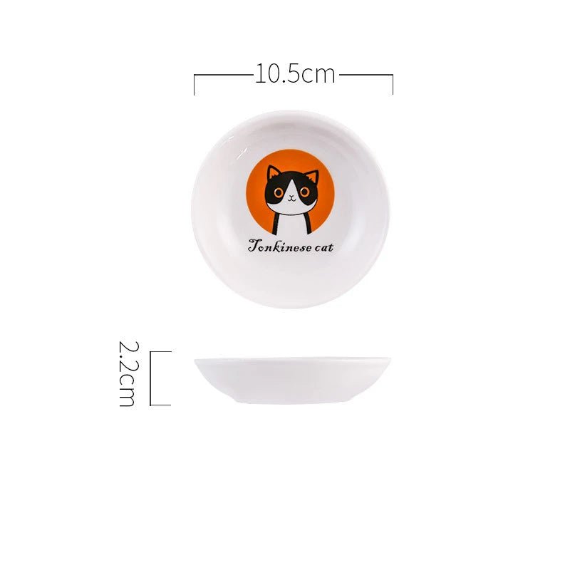 Assiette en céramique pour chat avec dessin de chat noir et blanc sur fond orange