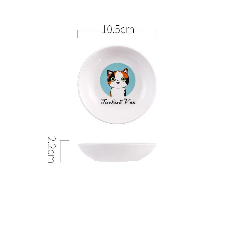 Assiette en céramique pour chat avec dessin de chat Turkish Van et dimensions 10.5 cm par 2.2 cm