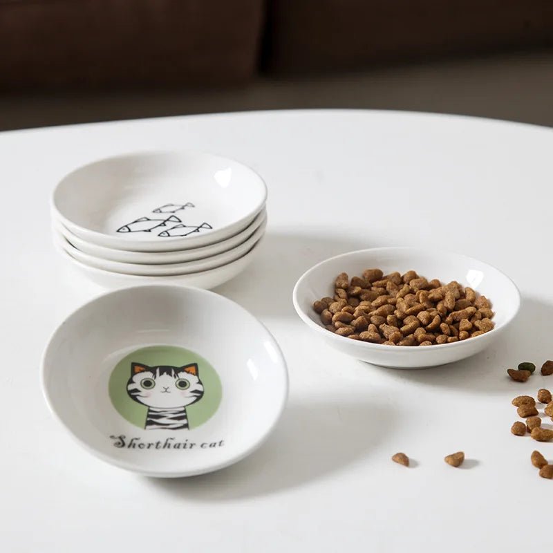 Assiette en céramique pour chat blanche avec dessin de chat et motif poisson pour nourriture sèche