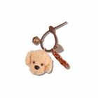 porte-clés caniche en peluche beige avec tête moelleuse, anneau tressé, clochette et breloque coeur