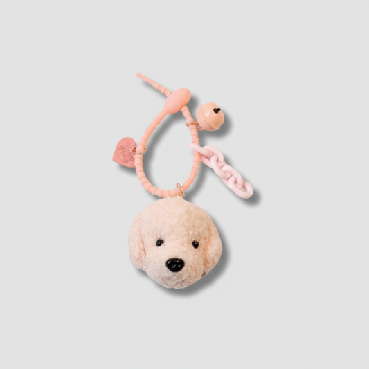 porte-clés caniche en peluche rose Oscar et Plume tete moelleuse perles breloque coeur mini grelot