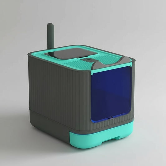 Bac à litière pliable chat de Oscar et Plume avec porte translucide et dimensions compactes