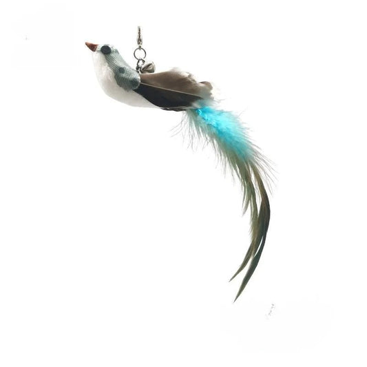 baguette plume oiseau pour chat avec plumes naturelles bleu et marron par Oscar et Plume