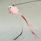 Baguette plume oiseau pour chat rose avec longues plumes colorées et foil scintillant