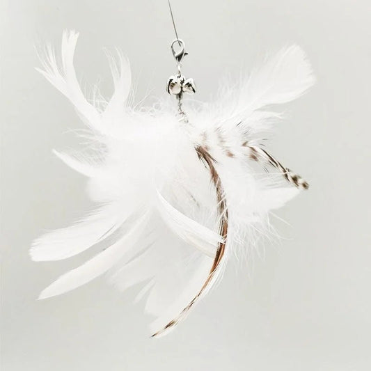 Baguette plume oiseau pour chat blanche avec plumes douces et attache métallique Oscar et Plume
