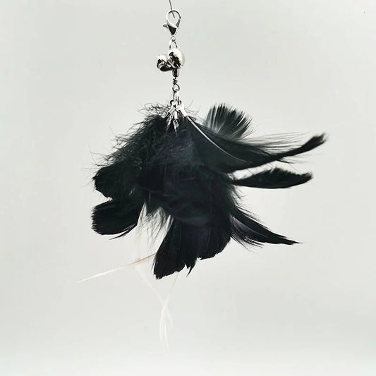 Baguette plume oiseau pour chat noire avec grelot suspendue pour jeu interactif