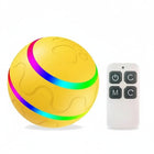 Balle interactive pour chien jaune avec lumière LED multicolore et télécommande blanche