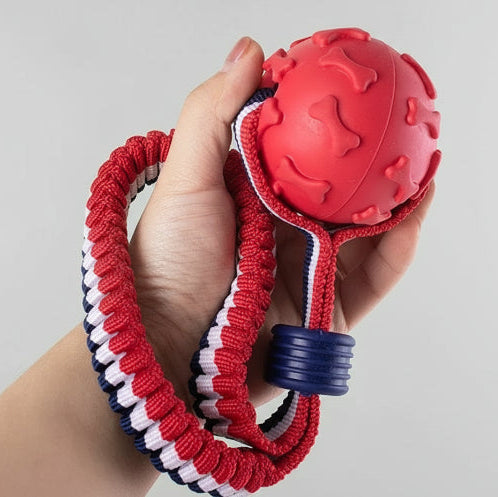 Balle résistante chien en caoutchouc rouge avec corde en nylon pour des jeux dynamiques