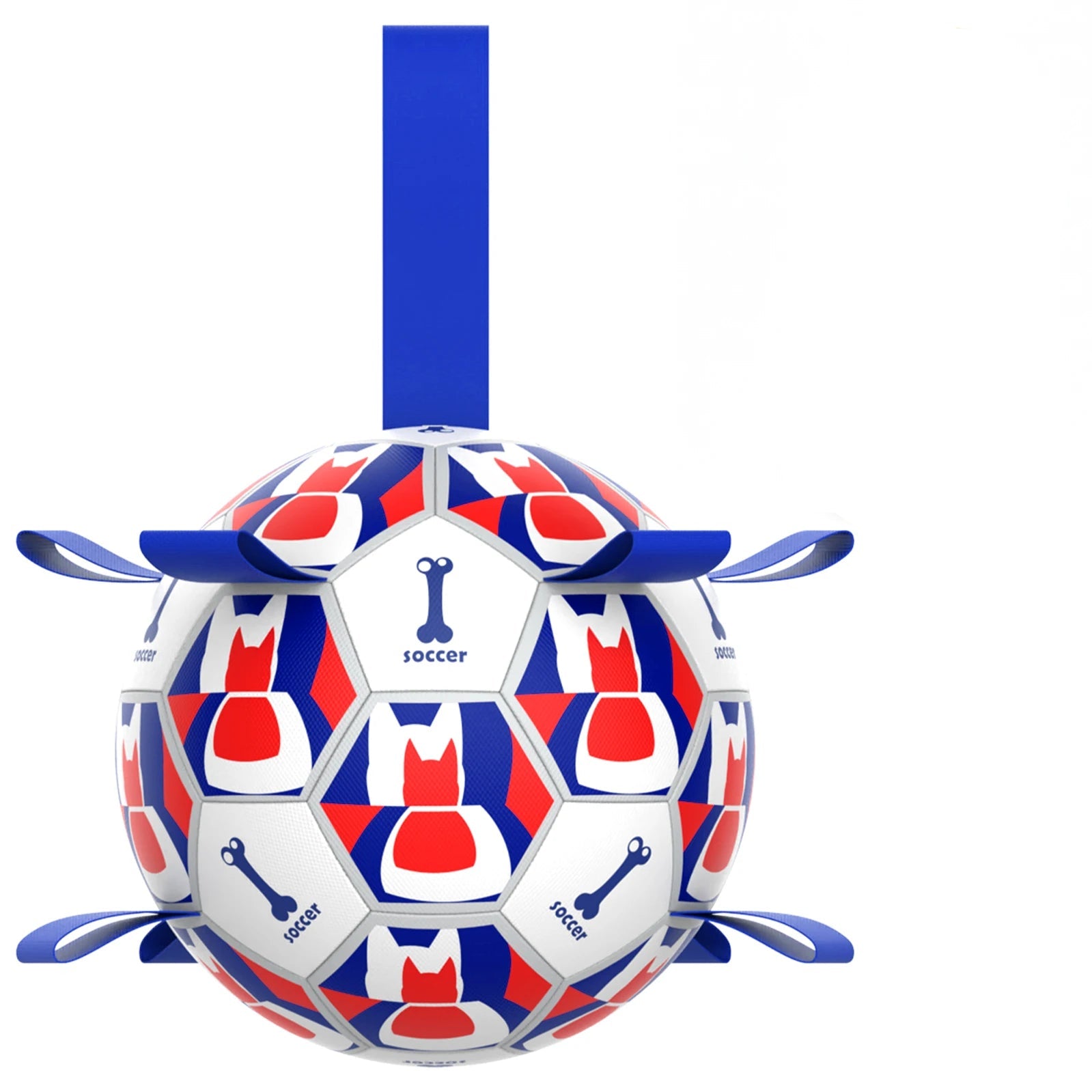 Ballon pour chien aux couleurs vives avec motifs de football et attaches pratiques pour le jeu