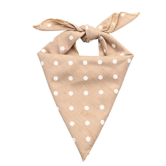 Bandana coton pour chien beige à pois blancs avec noeud, accessoire élégant et confortable