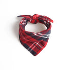 Bandana pour chien Oscar et Plume en tissu à carreaux rouge et bleu à nouer
