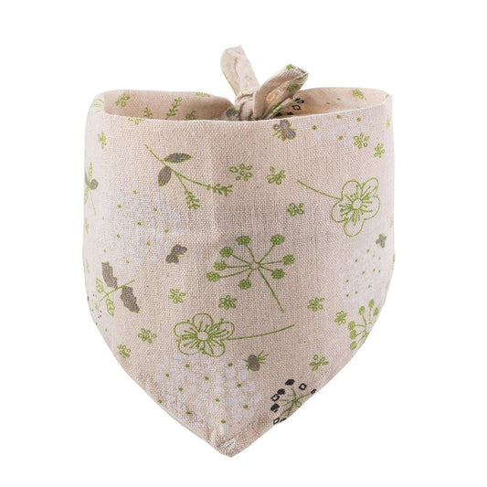 Bandana pour chien fleurs beige avec motifs floraux verts signée Oscar et Plume