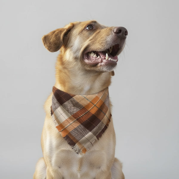 Bandana pour chien à motifs écossais marron et orange pour un look élégant