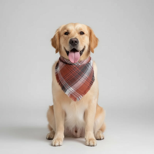 Bandana pour chien en tartan orange et beige, parfait pour les promenades élégantes