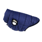Veste chaude pour chien bleue matelassée avec ouverture pour pattes et finition noire