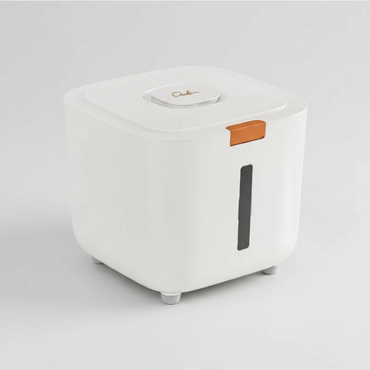 Boîte à croquettes étanche Oscar et Plume en blanc avec un design moderne et pratique