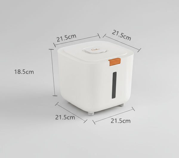 Boîte à croquettes étanche Oscar et Plume en plastique blanc avec dimensions compactes