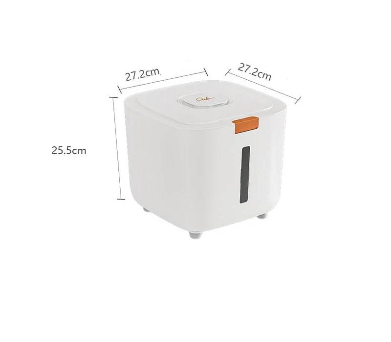 Boîte à croquettes étanche Oscar et Plume avec dimensions de 27,2 cm x 27,2 cm x 25,5 cm