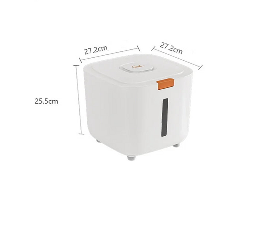 Boîte à croquettes étanche Oscar et Plume avec dimensions de 27,2 cm x 27,2 cm x 25,5 cm