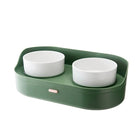 Bol céramique design pour chien avec support vert et double récipient blanc Oscar et Plume
