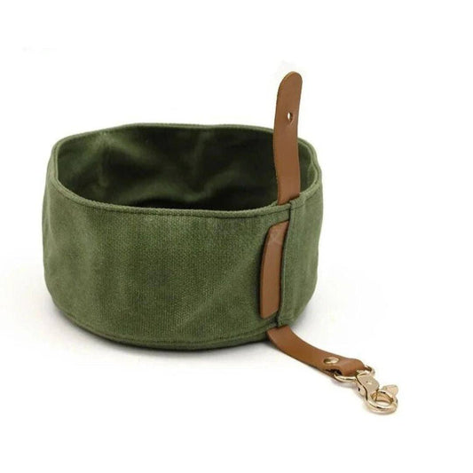 Bol pliable pour chien chat en vert avec un clip en cuir pour une utilisation pratique en extérieur