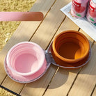 Bol pliable silicone pour chien et chat en rose et orange, idéal pour les voyages en plein air