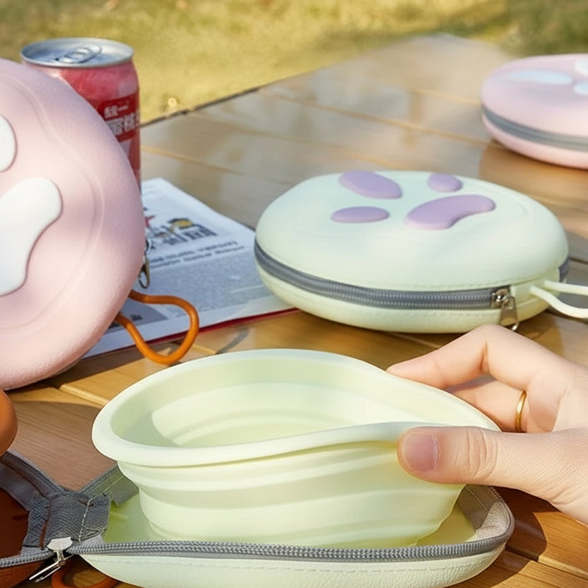 Bol pliable silicone pour chien et chat en vert, pratique pour les sorties en plein air