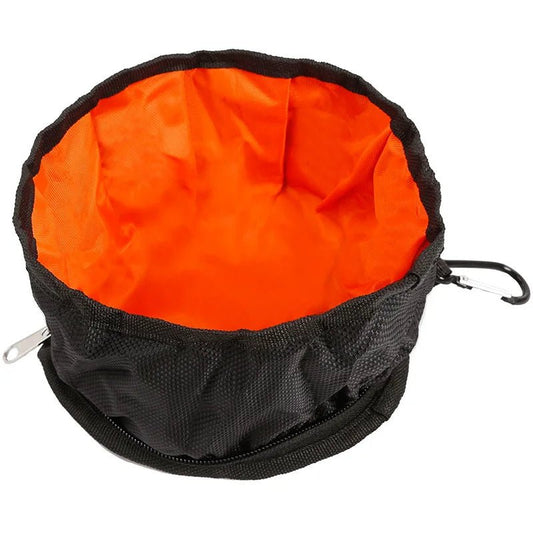 Bol portable pour chien pliable noir et orange avec mousqueton pour voyages et promenades