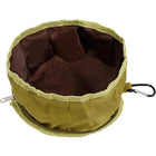 Bol portable pour chien pliable en tissu vert avec mousqueton pour transporter facilement