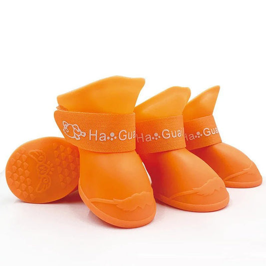 Botte silicone pour chien orange avec bride ajustable pour protéger les pattes des chiens
