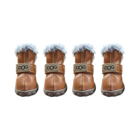 Bottes pour petit chien en cuir marron avec fourrure blanche et fermeture velcro Oscar et Plume