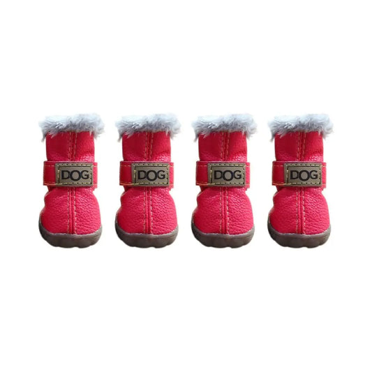 Bottes pour petit chien rouges avec doublure en fourrure et semelles antidérapantes Oscar et Plume