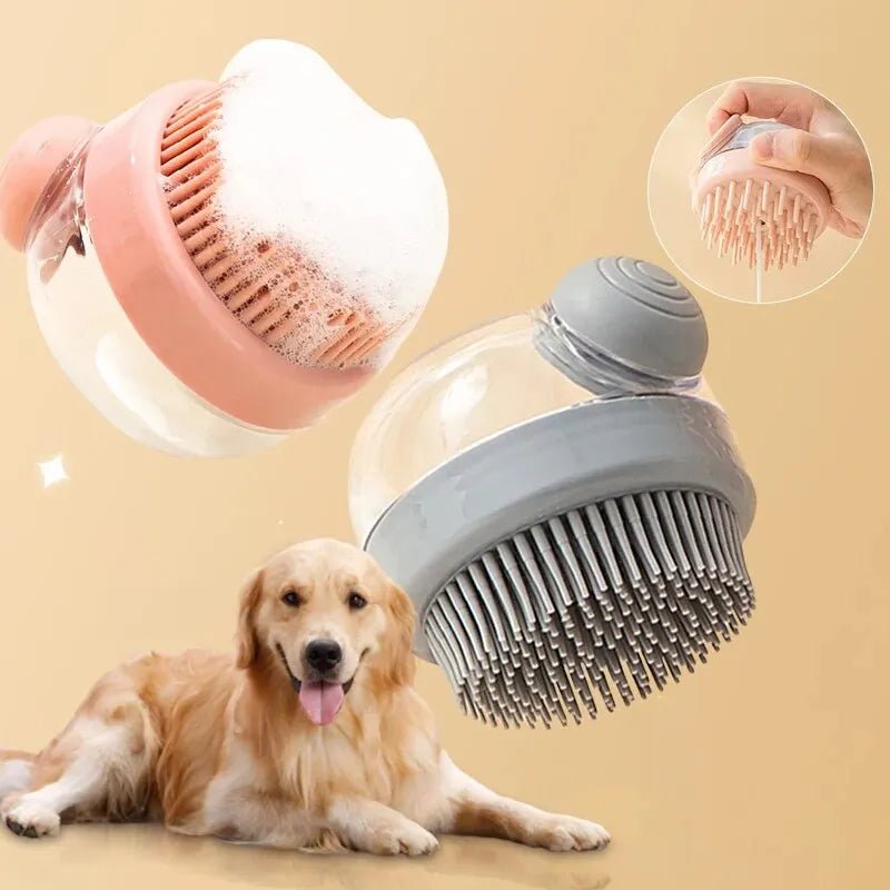 Brosse de bain pour chien souple avec réservoir shampoing Oscar et Plume