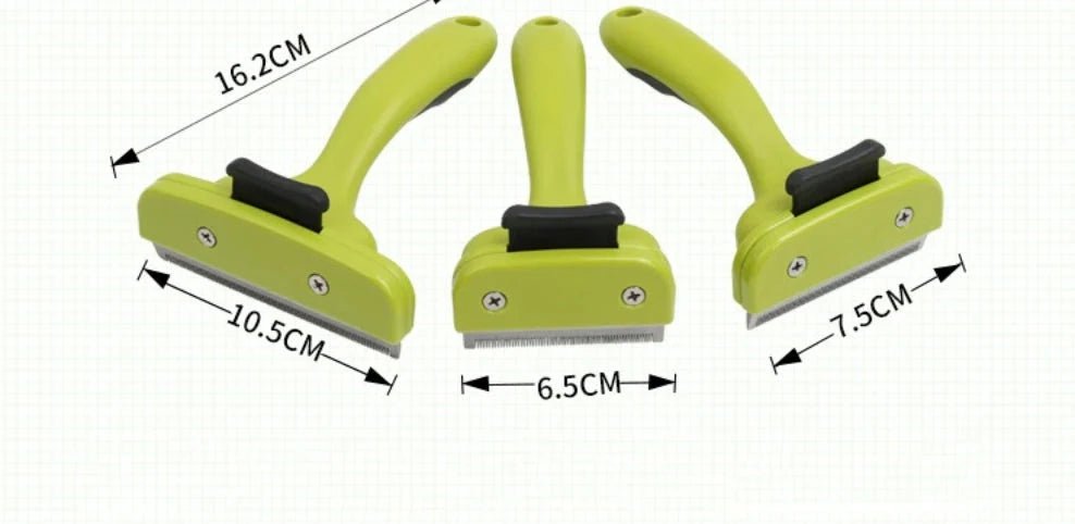 Ensemble de trois brosses de toilettage pour chien et chat vertes de tailles différentes avec manches ergonomiques