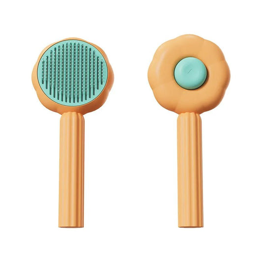 Brosse poils chat Oscar et Plume orange et vert pour un brossage doux et efficace