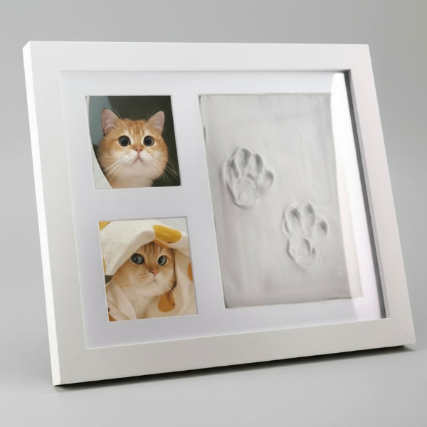 Cadre empreintes chien et chat avec deux photos et une empreinte en relief pour garder des souvenirs de vos animaux